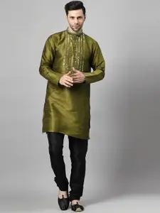 Utsav Fashion Men Yoke Design Regular Sequinned Kurta with Churidar