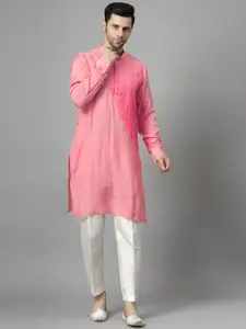 Utsav Fashion Men Yoke Design Pleated Raw Silk Kurta with Trousers