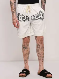 SHOWOFF Men Typography Printed Mid-Rise  Regular Fit Cotton Shorts