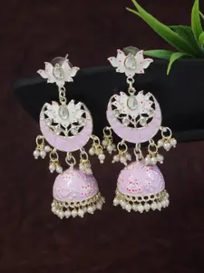 I Jewels Gold-Plated Artificial Stones Studded And Beaded Dome Shaped Jhumkas