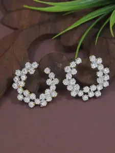 I Jewels Silver-Plated Floral Shaped Half Hoop Earrings