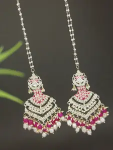 I Jewels Gold-Plated Artificial Stones Studded And Beaded Contemporary Drop Earrings