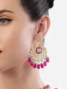 Zaveri Pearls Gold-Plated Artificial Kundan Studded And Beaded Drop Earrings