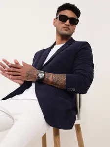 SHOWOFF Self Design Slim Fit Single-Breasted Corduroy Cotton Blazer