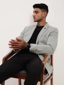 SHOWOFF Checked Slim Fit Single-Breasted Cotton Blazer