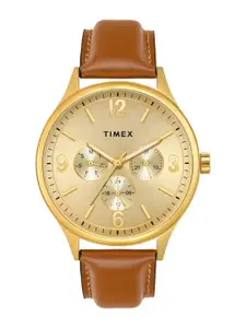 Timex Men Brass Dial & Leather Straps Analogue Multi Function Watch TWEG18439