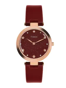 Timex Women Brass Printed Dial & Leather Straps Analogue Watch TWEL19205