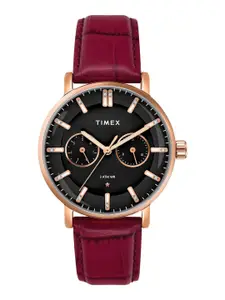 Timex Women Brass Embellished Dial & Leather Straps Analogue Watch TWEL20300