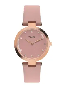 Timex Women Brass Dial & Leather Straps Analogue Watch TWEL19204
