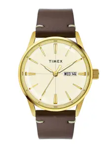 Timex Men Brass Dial & Leather Straps Analogue Watch TWEG25502
