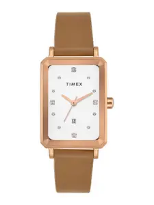 Timex Women Brass Embellished Dial & Leather Straps Analogue Multi Function Watch TWEL20800