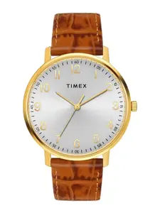 Timex Men Brass Embellished Dial & Leather Straps Analogue Watch TW0TG8026