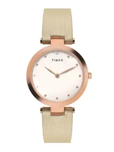 Timex Women Brass Mother of Pearl Dial & Leather Straps Analogue Watch TWEL19206