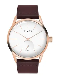 Timex Men Brass Dial & Leather Straps Analogue Multi Function Watch TWEG25505