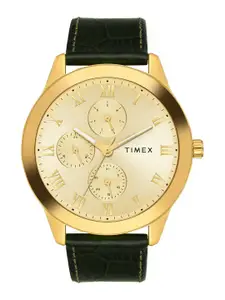 Timex Men Brass Dial & Leather Straps Analogue Multi Function Watch TWEG18526