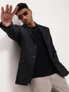 SHOWOFF Checked Slim Fit Single-Breasted Cotton Blazer