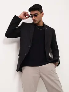 SHOWOFF Checked Slim Fit Single-Breasted Cotton Blazer