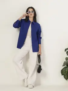 Style Quotient Women Relaxed Oversized Fit Spread Collar Solid Cotton Casual Shirt