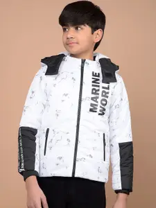 Crimsoune Club Boys Hooded Typography Printed Casual Padded Lightweight Jacket