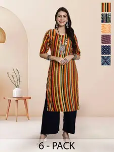 7Threads Selection Of 6 Floral Printed Round Neck Straight Kurtas