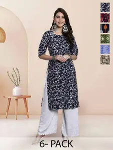 7Threads Selection Of 6 Ethnic Motifs Printed Round Neck Straight Kurtas