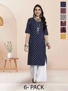 7Threads Selection Of 6 Geometric Printed Round Neck Straight Kurta