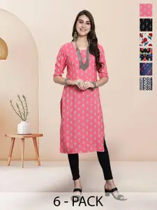 7Threads Selection Of 6 Geometric Printed Round Neck Straight Kurta