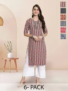 7Threads Selection Of 6 Geometric Printed Round Neck Straight Kurta