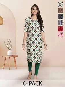 7Threads Selection Of 6 Ethnic Motifs Printed Round Neck Straight Kurta