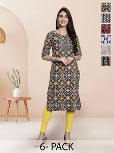 7Threads Selection Of 6 Ethnic Motifs Printed Round Neck Straight Kurta