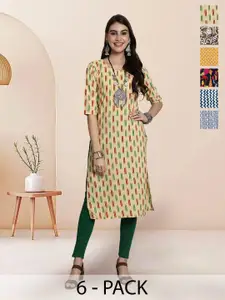 7Threads Selection Of 6 Floral Printed Round Neck Straight Kurtas