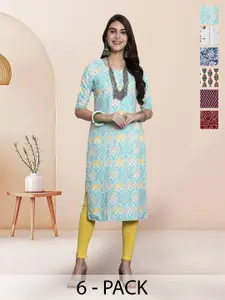 7Threads Selection Of 6 Ethnic Motifs Printed Round Neck Straight Kurta