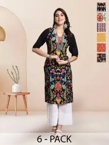 7Threads Selection Of 6 Floral Printed Round Neck Straight Kurta