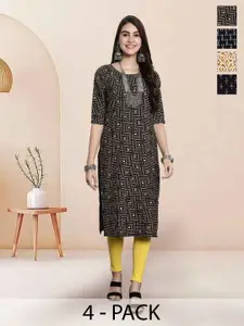 7Threads Selection Of 4 Geometric Printed Round Neck Straight Kurta