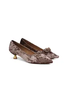 Sherrif Shoes Velvet Kitten Pumps with Bows
