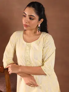 Libas Floral Printed Sequinned Pure Cotton Sequinned Kurti