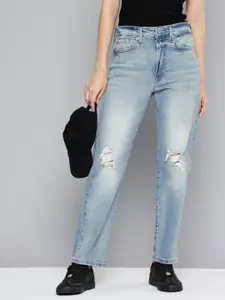 Levis Women Straight Fit Mildly Distressed Light Fade Stretchable Jeans