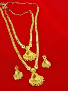 Anujeet Fashion Hub Gold-Plated Stone Studded Necklace and Earrings