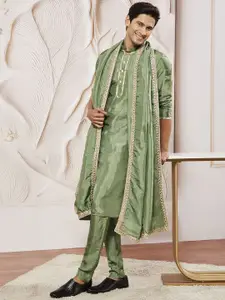 VASTRAMAY Floral Embroidered Sequinned Straight Kurta with Pyjama & Dupatta