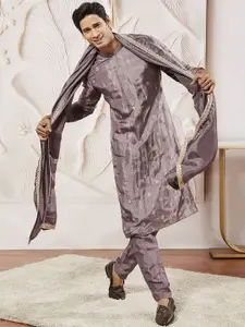 VASTRAMAY Floral Embroidered Sequinned Straight Kurta with Pyjama & Dupatta