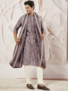 VASTRAMAY Floral Embroidered Sequinned Straight Kurta with Pyjama & Dupatta