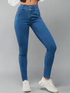 DOLCE CRUDO Women Skinny Fit High-Rise Light Fade Stretchable Jeans