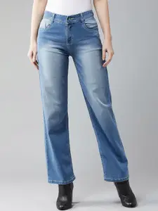 DOLCE CRUDO Women Wide Leg Light Fade Stretchable Jeans