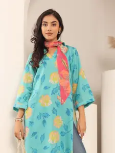 Varanga Floral Printed V-Neck Pure Cotton Straight Kurta