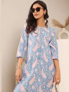 Varanga Ethnic Motifs Printed Keyhole Neck Pure Cotton Stright Kurta