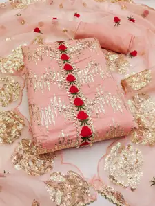 KALINI Floral Embroidered Sequinned Chanderi Silk Unstitched Dress Material