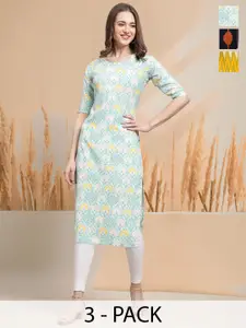 7Threads Selection Of 3 Ethnic Motifs Printed Round Neck Kurtas