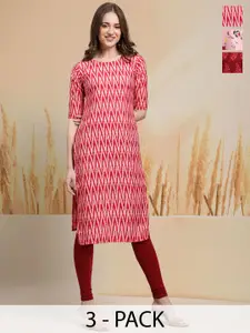 7Threads Selection Of 3 Chevron Printed Straight Kurtas