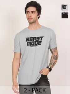 Leotude Men Pack Of 2 Typography Printed Round Neck Oversized T-shirts
