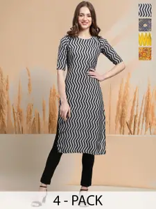 7Threads Selection Of 4 Chevron Printed Round Neck Straight Kurtas